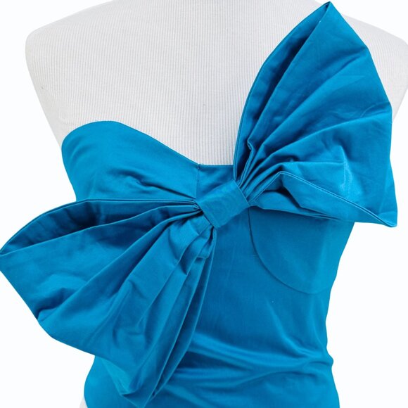 Anthropologie Hutch Bow Tube Top Womens XS Strapless Blue Smocking Zipper - Picture 3 of 8